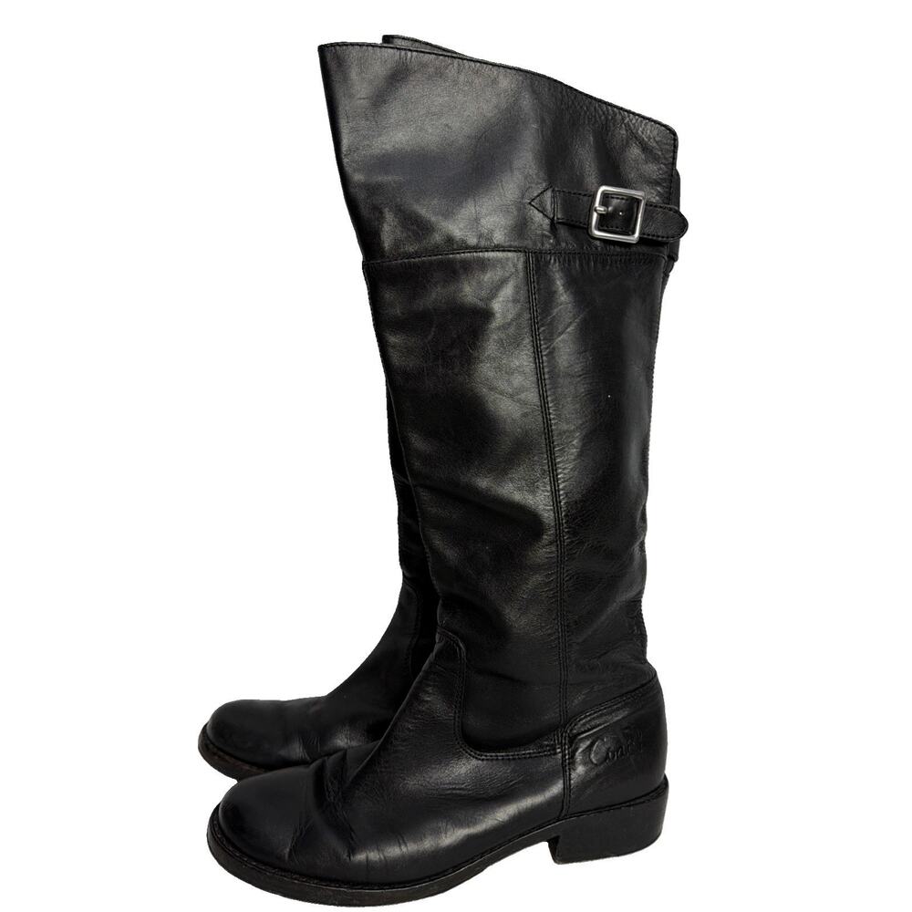 Coach Boots Womens 7.5B Black Leather Joele Buckle Riding Shoes Tall
